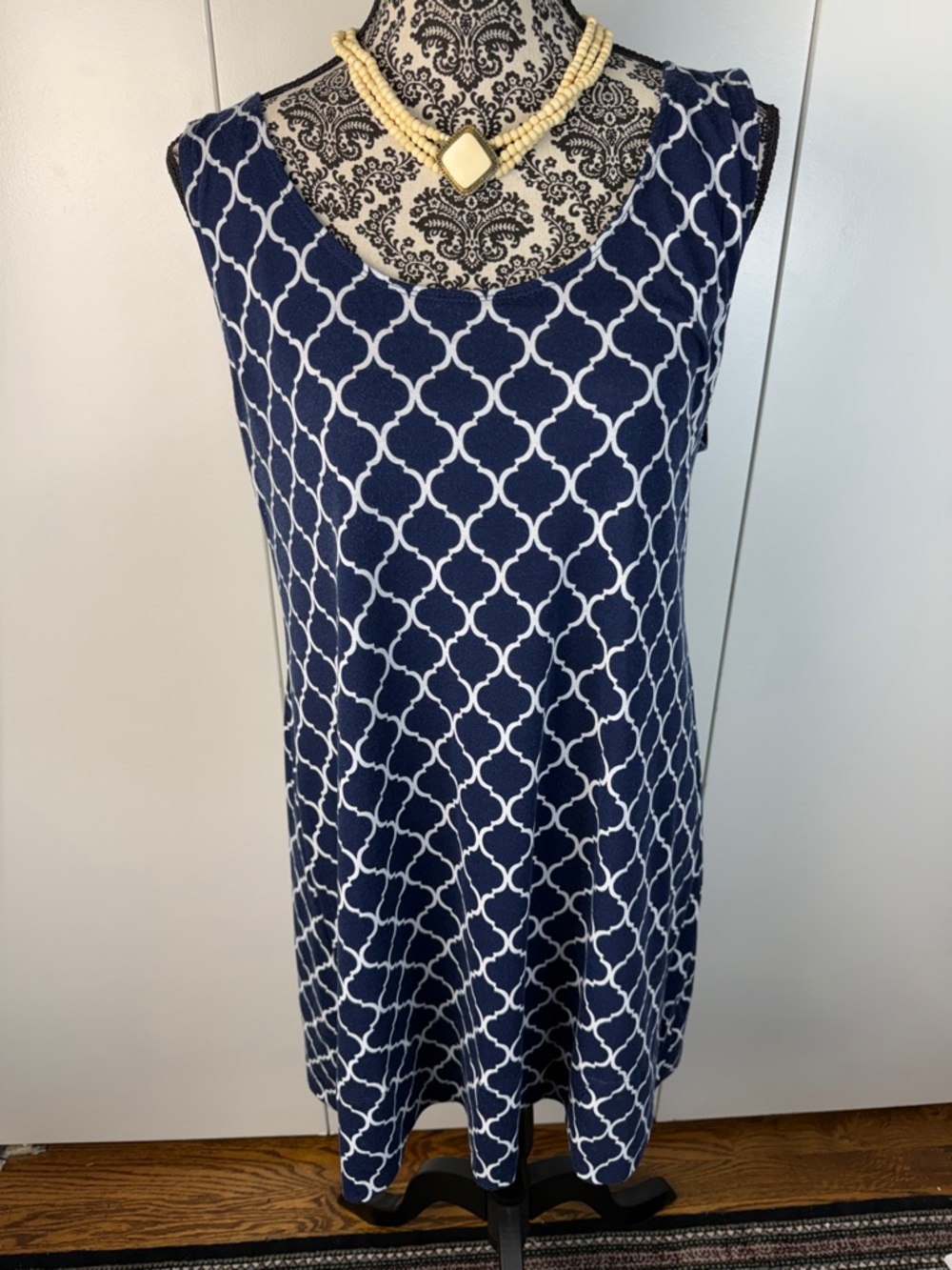Allison Brittney size Lg Petite reversible Navy Blue Sleeveless Tank dress